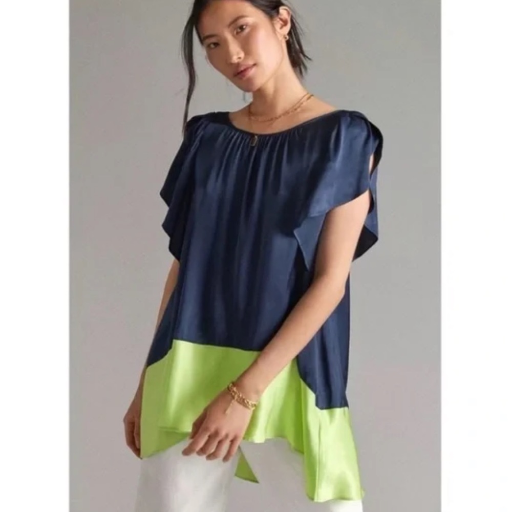 ANTHROPOLOGIE Navy Maeve Colorblock Tunic Blouse Size S NWT